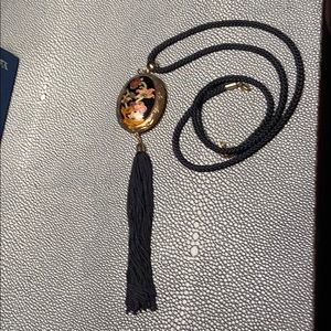 VTG 80s Cloisonné Locket Necklace with Tassel